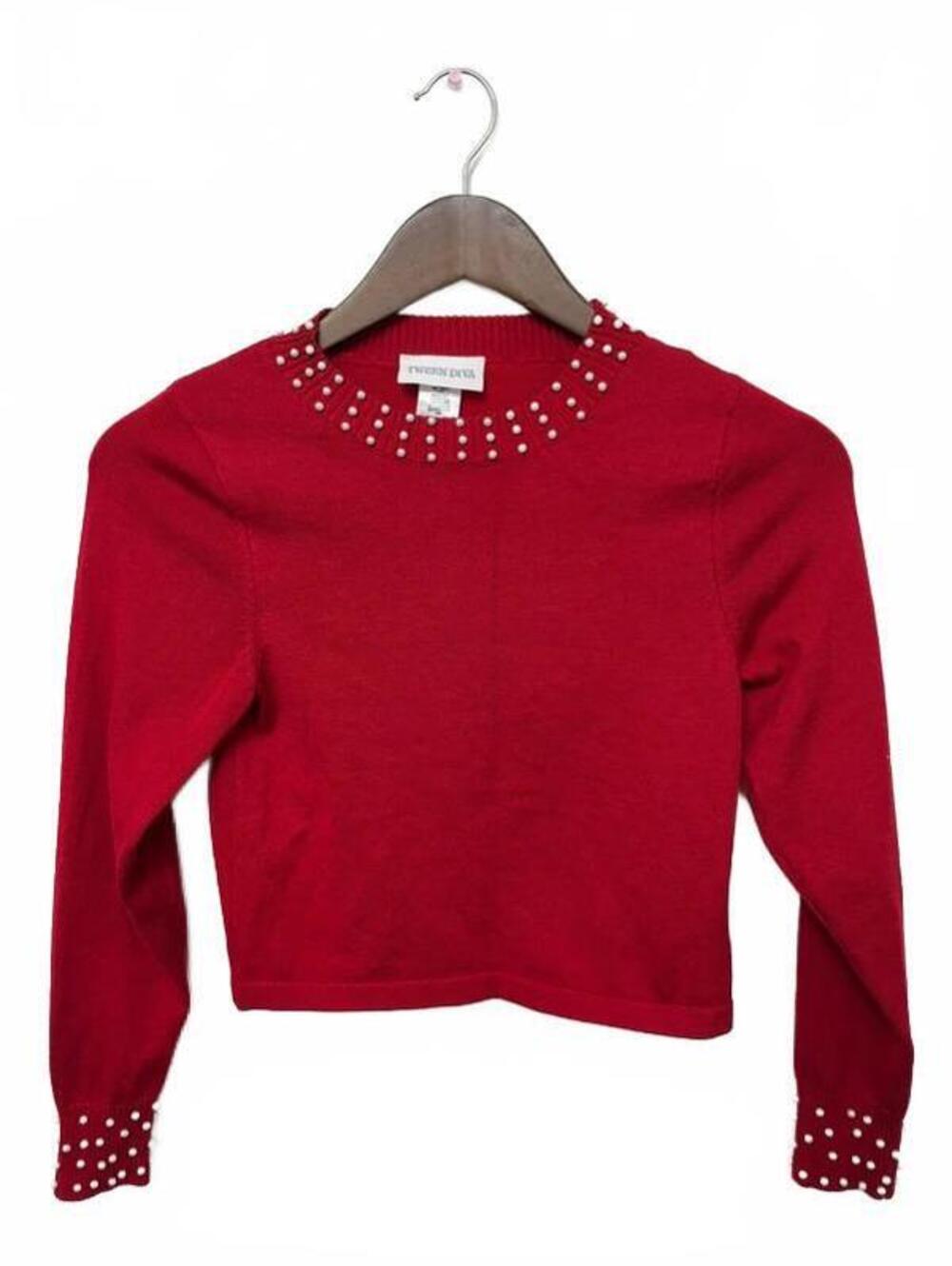 Tween Diva Girls Red Pearl-Embellished Sweater – Size 10/12